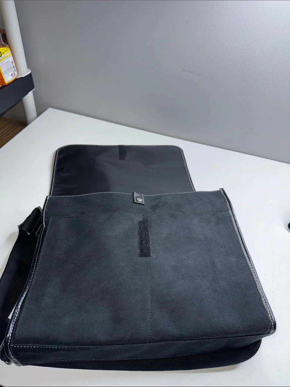 Kenneth Cole New York Black Faux Suede Messenger Laptop Bag